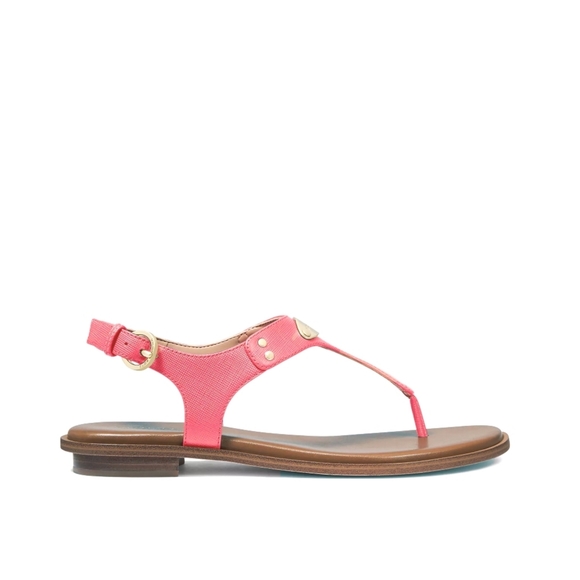 New! MICHAEL KORS Women's MK Logo Plate Thong Leather Sandals Shoes Color Dahlia - Picture 4 of 9